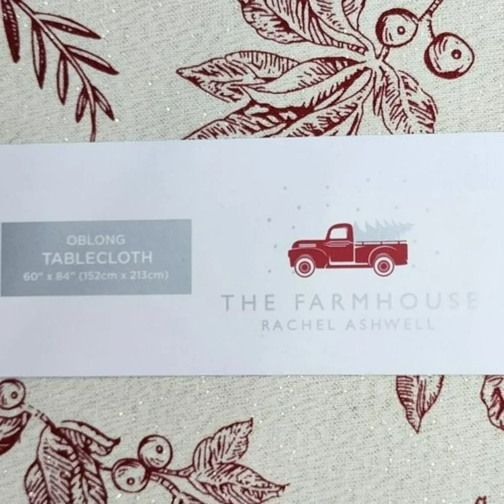 Rachel Ashwell The Farmhouse Floral Tablecloth 60x84 Oblong‎ Ivory Burgundy Gold